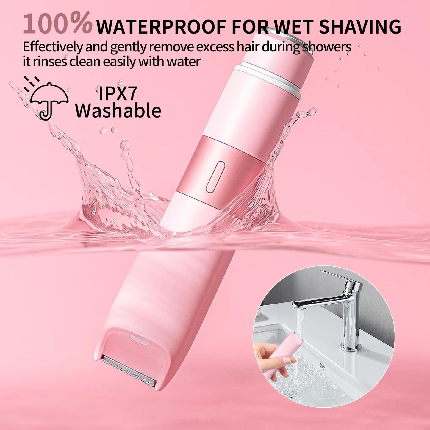 EVANULLE Bikini Trimmer for Women - 2 in 1 Painless Electric Razors for Women, IPX7 Waterproof Rechargeable LED Dual Head Electr
