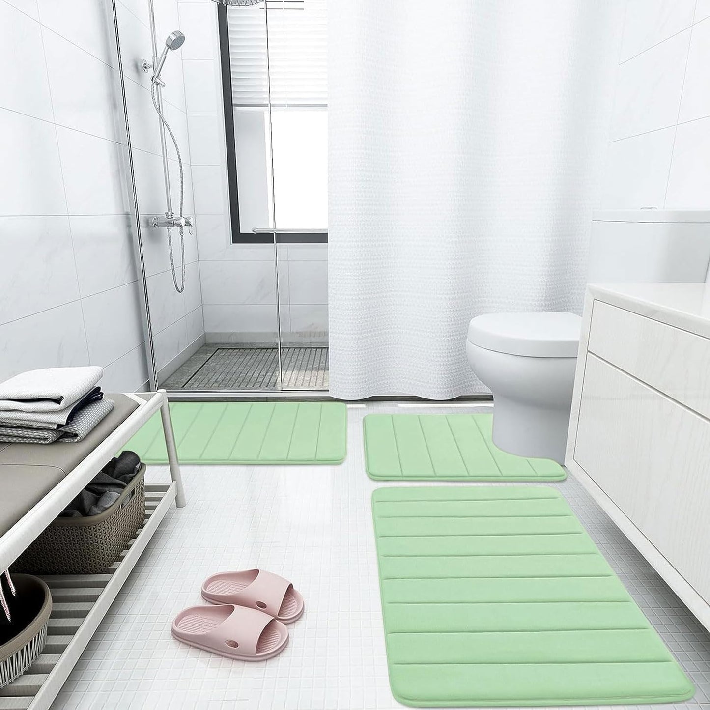 Buganda Memory Foam Bath Mat, 35.4" x 24", Ultra Soft and Non-Slip Bathroom Rugs, Water Absorbent and Machine Washable Bath Rug Runner for Bathroom, Shower, and Tub, Sage Green