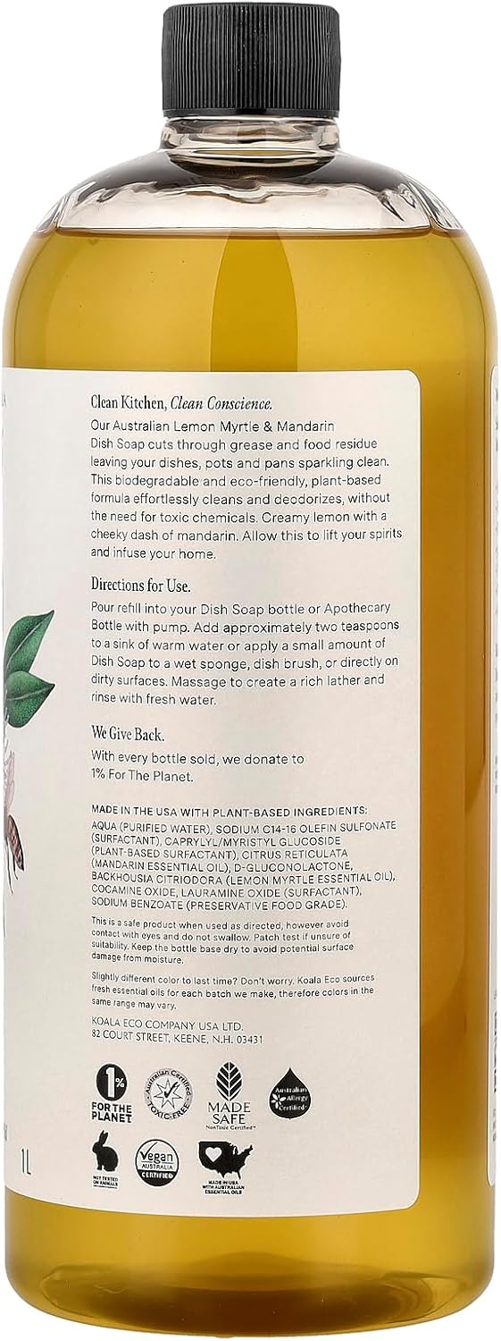 Koala Eco Dish Soap - with Australian Lemon Myrtle & Mandarin Essential Oil - 34oz