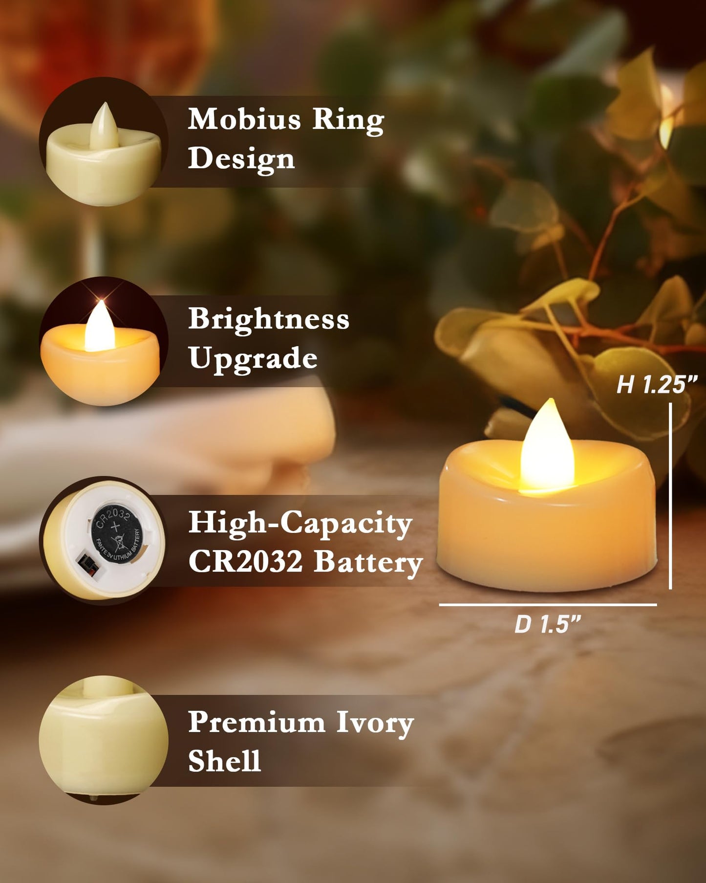 merrynights Flameless Candles, 100 Pack LED Tea Lights Candles Battery Operated, Last 200+ Hrs Flickering Tea Lights, Flameless Tealight Candles for Halloween Diwali Fall Christmas Wedding