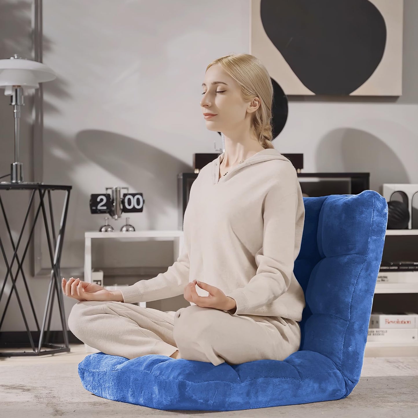 Giantex Floor Chair with Back Support, 14 Adjustable Position, Padded Sleeper Bed, Couch Recliner, Gaming Floor Chairs for Adults, Meditation, Gaming Chair Floor, Blue
