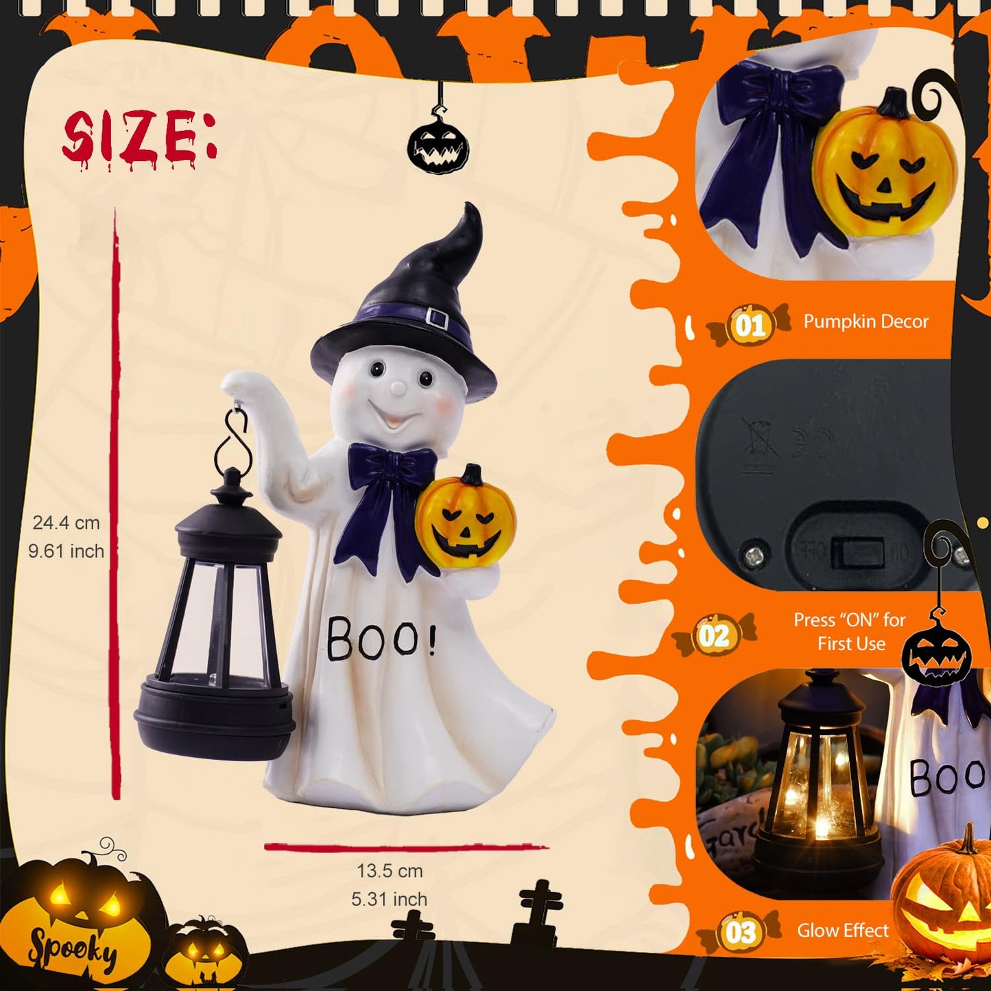 Halloween Decoration Ghost Solar Lantern Outdoor - Cute Halloween Decor for Garden Home Patio Balcony : Unique Gifts for Holiday Decorations