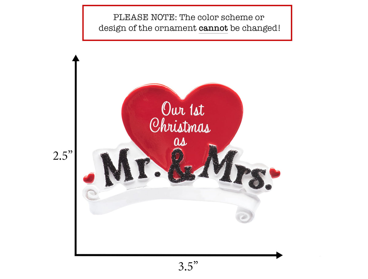 UniqXmas Personalized Our First Christmas as Mr and Mrs Ornament 2025 | Customized Newlywed Heart for Xmas Tree | 1st Year Married Couple Wedding Marriage Bridal Shower Custom Keepsake Gift