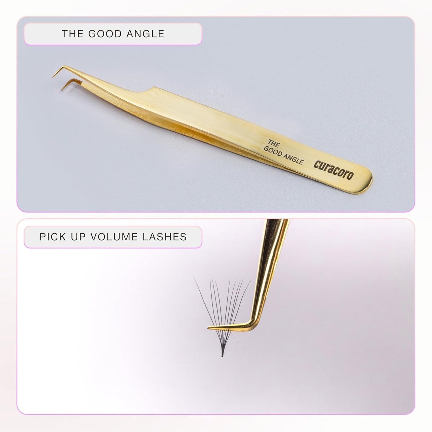 Curacoro Lash Tweezer - Professional & Precision Fiber Tip Grip Lash Tweezers for Eyelash Extensions, Multi Shapes & Purposes Tweezers for Volume, Isolation & Classic Lashes (Galaxy, The Good Angle)