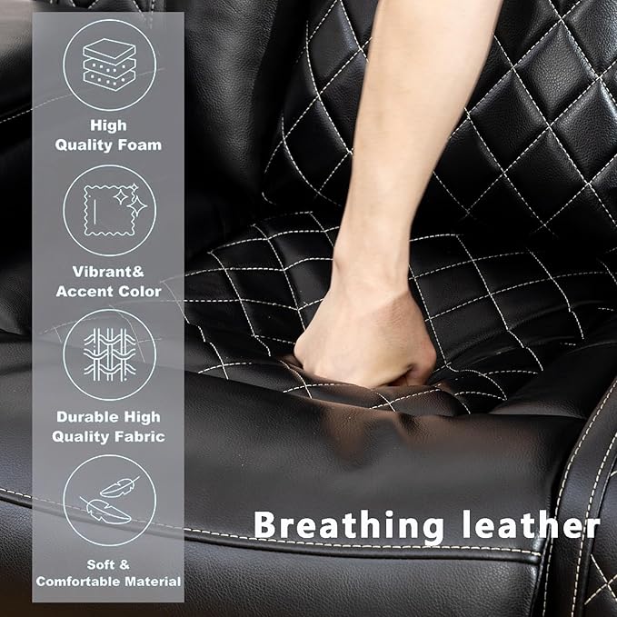 A Ainehome Luxury Furniture Sets Power Recliner Sofa Set Recliner Leather Sofas Loveseat Chair for Living Room Furniture/Small Space/Rv/House/Office/Theater Seating (F-Black,Sofa+Loveseat)