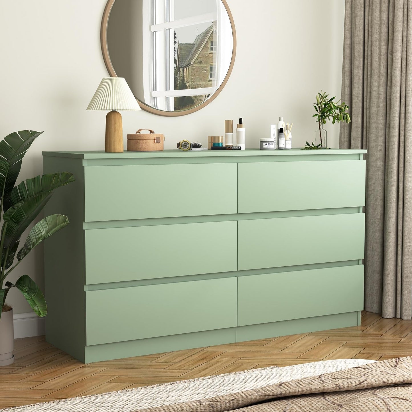 CIPACHO Green Dresser for Bedroom, Modern Large 6 Drawer Dresser with Deep Drawer,Wide Storage Chest of Drawers,TV Stand for Living Room