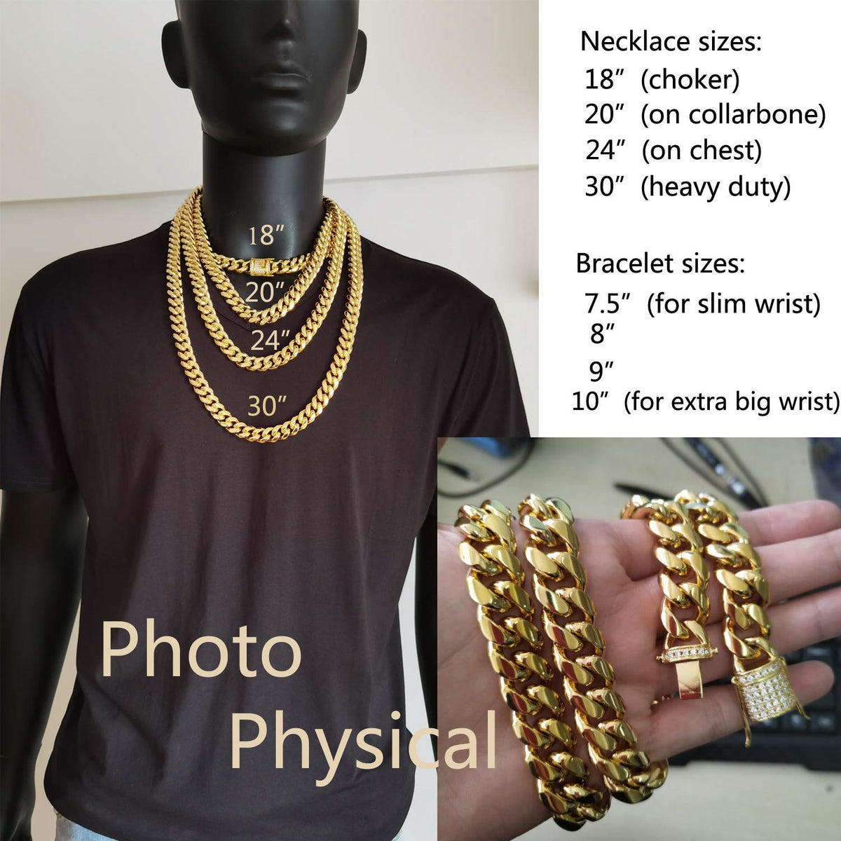 Jxlepe Mens Miami Cuban Link Chain 18K Gold 15mm Stainless Steel Curb Necklace with cz Diamond Chain Choker (20, Necklace)