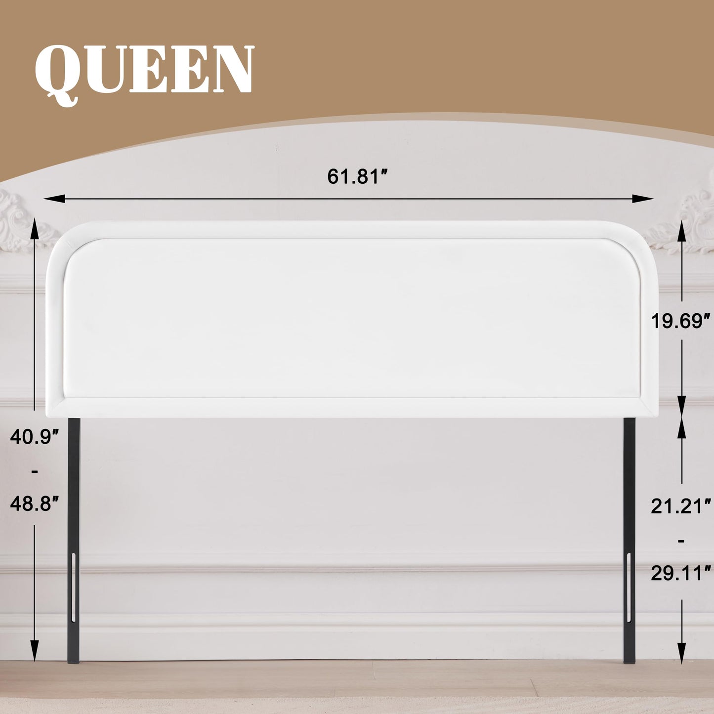 Howjoe Velvet Fabric Headboard Queen, Upholstered Headboard Queen Size Only, Dorm Bed Headboards from 41” to 49” Height, Sturdy and Durable Solid Wood Bed Head Board, White