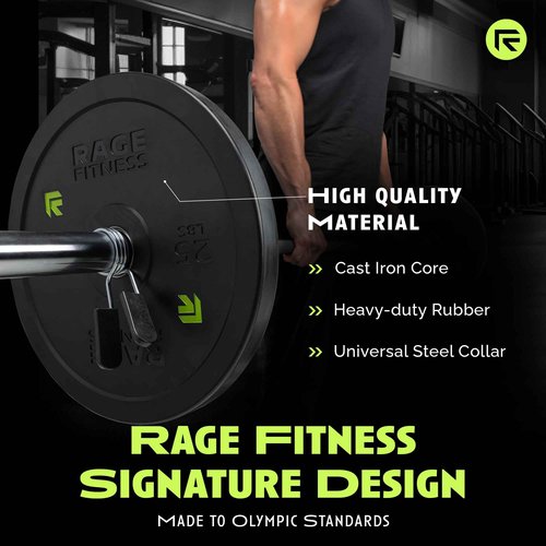 Olympic Bumper Plates, Rubber Formula With Steel Insert (10lb, 15lb, 25lb, 35lb, 45lb - SOLD INDIVIDUALLY), Olympic Weight Plates for Strength Training, Bench Press, Squats, Powerlifting