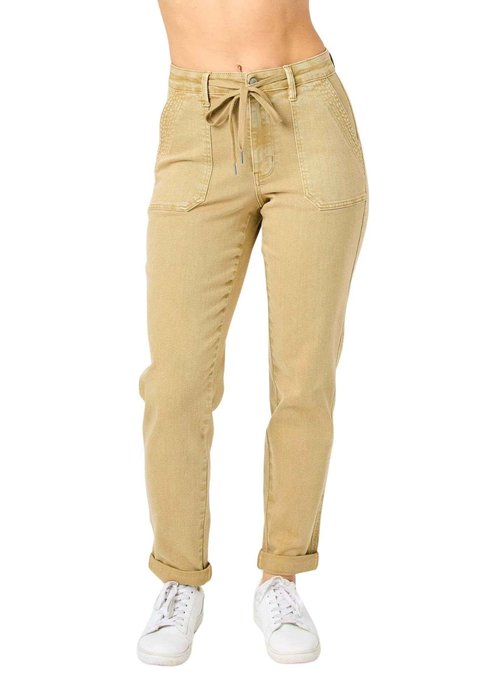 Judy Blue Khaki High Waist Garment Dyed Cuffed Jogger Pant 88815-16