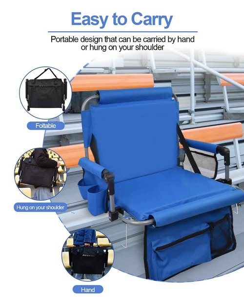 AOOXIMI Stadium Seat with Back Support, Bleach Seat with Backrest and Cushion, Stadium Chair with Cup Holders, Mesh Bag and Hidden Hook for Basketball and Soccer Bench