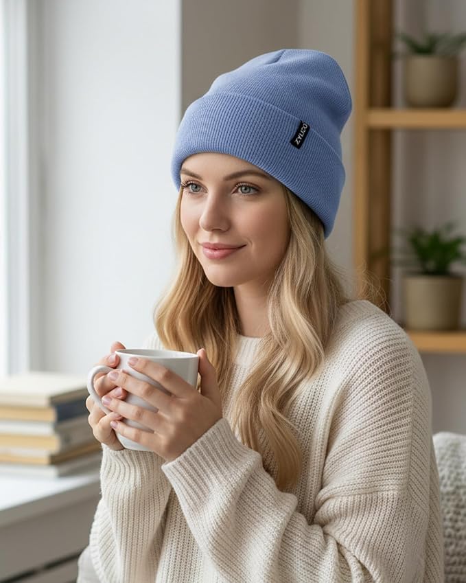 Zylioo Oversize Beanie Hats, XXL Big Size Ribbed Knit Cuffed Winter Hat for Cold Weather, Warm Skull Watch Cap