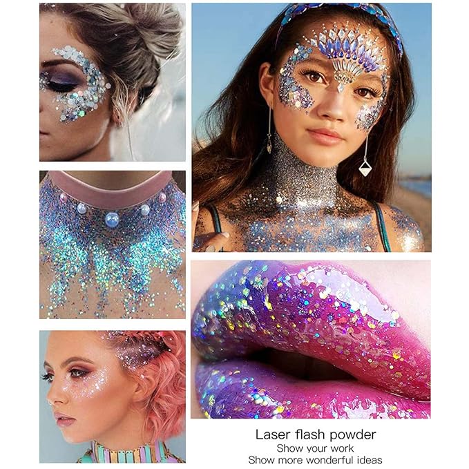 DAGEDA Body Glitter Gel, Face Glitters Body Gel Sequins Shimmer Liquid Eyeshadow, Chunky Glitter for Face Hair Nails, Holographic Cosmetic Laser Powder Festival Makeup 50ml(Pink)