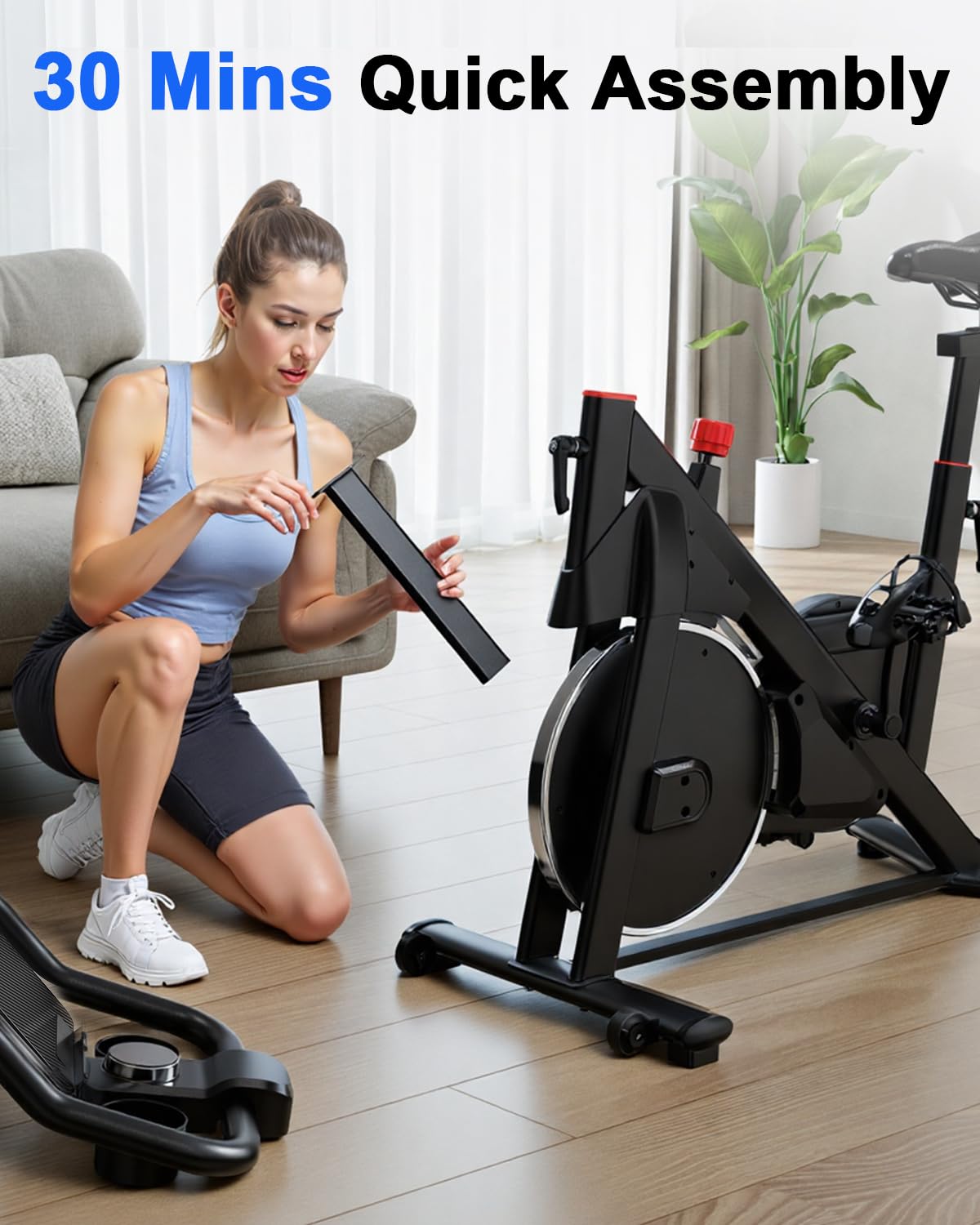 Superun Exercise Bike, Stationary Bikes for Home with Brake Pad, Low Noise Spin Bike with 300LBS Weight Capacity, Indoor Cycling for Home Gym with Pad Mount LCD Monitor and Cup Holder