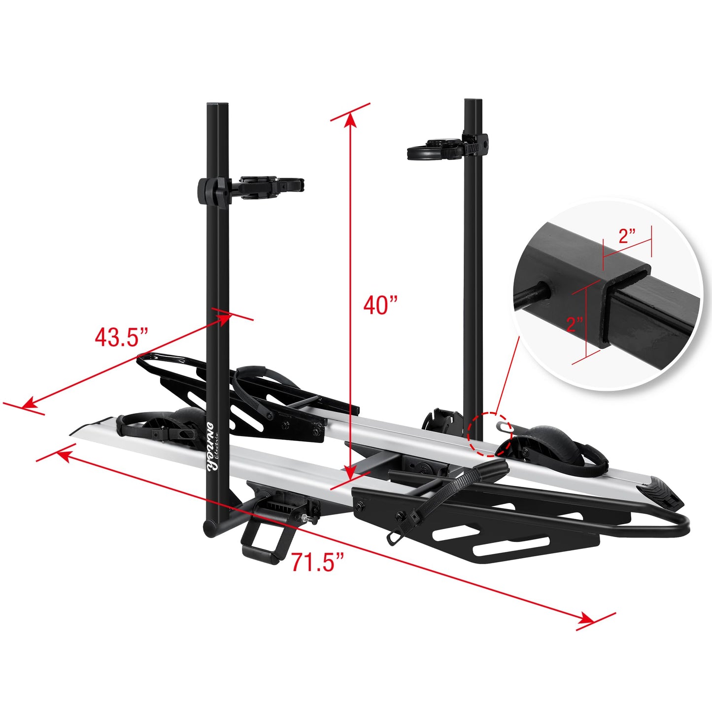 Young Electric 200 lbs. Hitch Mount Bike Rack, fits Cars, SUVs, RVs, Trailers with 2 Inch Receiver