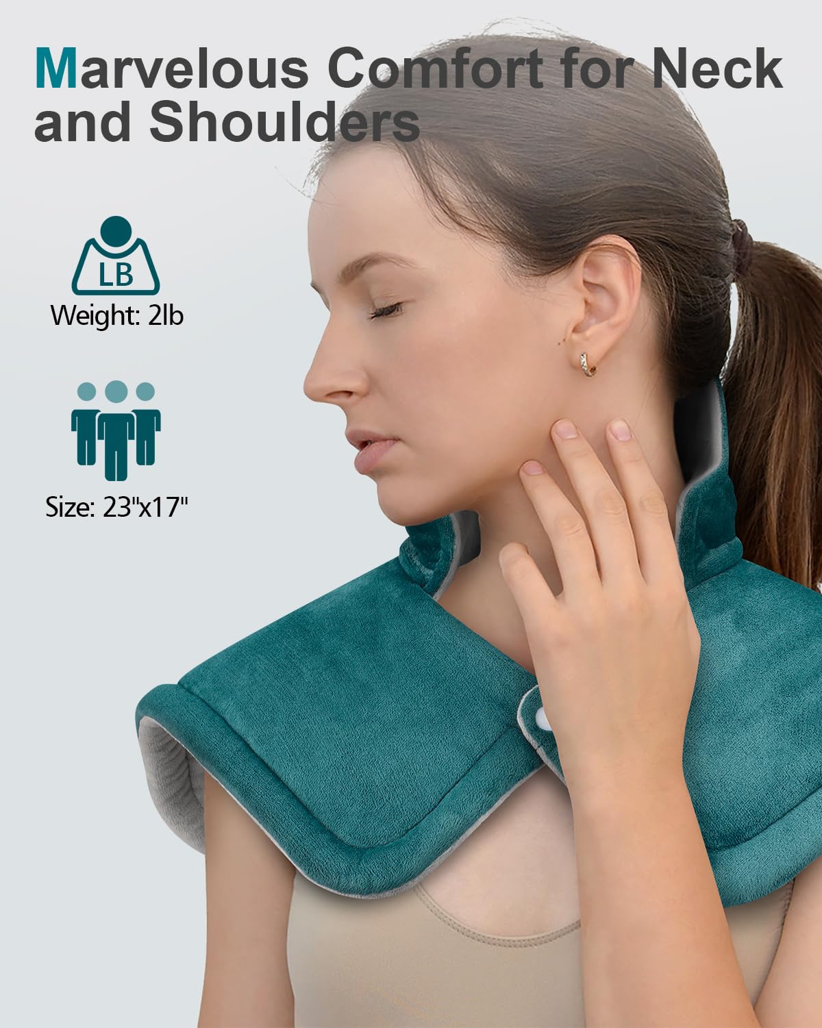 Heating Pad for Neck and Shoulder Pain Relief, Birthday Christmas Gifts for Women Mom Wife, 2lb Heated Neck Wrap Warmer for Daily Comfort, 6 Heat Settings 2 Hours Auto Shut Off, 17x23 inch, Blue
