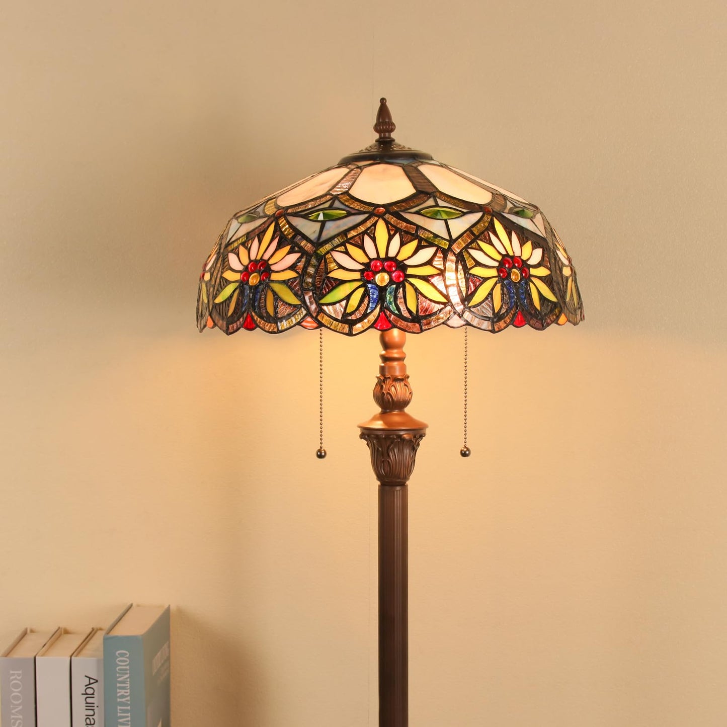 Capulina Tiffany Lamp Stained Glass Floor Lamp 2-Light 16X16X66 Inches Sunflower Style Standing Light for Living Room Bedroom Home Office