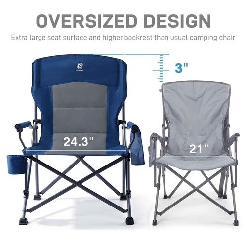 EVER ADVANCED Oversized Folding Camping Chair, for Adults Heavy Duty Lawn Chair with Side Pockets, Portable Collapsible Quad Chair for Outside, Support Up to 500lbs, Blue