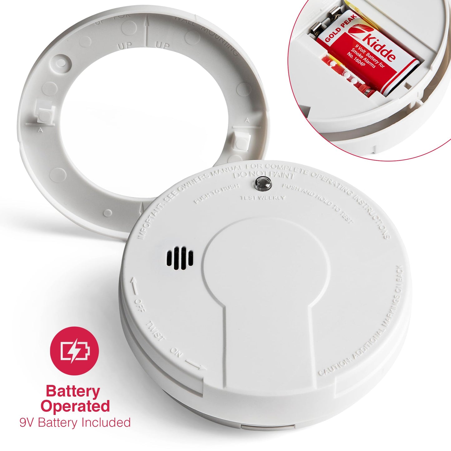 Kidde Smoke Detector, 9-Volt Battery Operated, Photoelectric Smoke Alarm, Battery Included