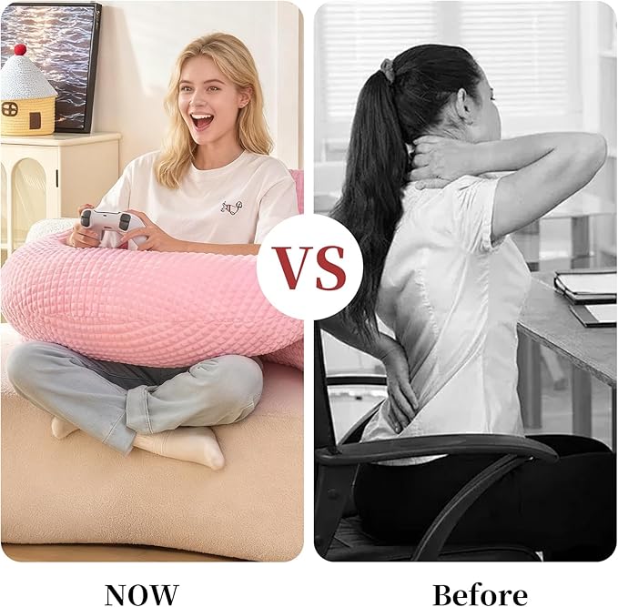 PAJEO Reading Pillow for Bed,U Shaped & Back Support Pillow for Bed,17" Backrest with Lumbar & Arm Support,Comfy Flannel Fabric,Lap Pillow for Gaming/Reading/Watching TV,Pink