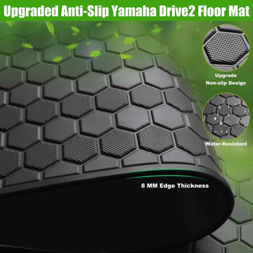 Yamaha Drive2 Golf Cart Full Coverage Floor Liner Mat, Only Fits Yamaha Drive2 (2017-2023), UMAX Rally 4x4, Adventurer (2017-2023), Upgraded Non-Slip, 8MM Natural Thick Rubber Floor Mats (Black Trim)