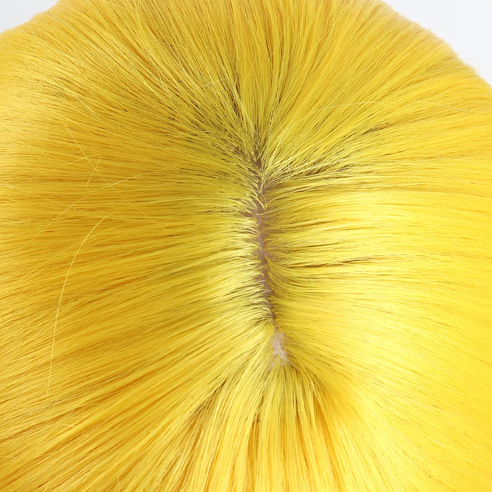 HSPCYGG Short Yellow Bob Wig with Bangs, 10" Synthetic Cosplay Hair for Women and Girls, Model 2002-Yellow