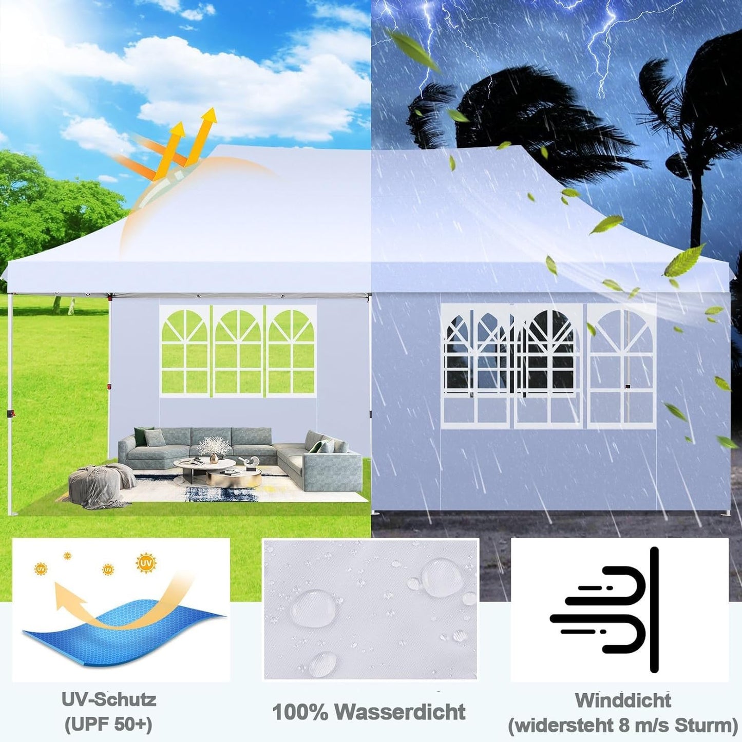 COBIZI Canopy 10x20 Pop Up Canopy Tent with 6 Sidewalls, Waterproof Commercial Canopy Ez Outdoor Instant Gazebo UV Protection 50+ Event Shelter, Garden Tents for Parties with Sandbags, White
