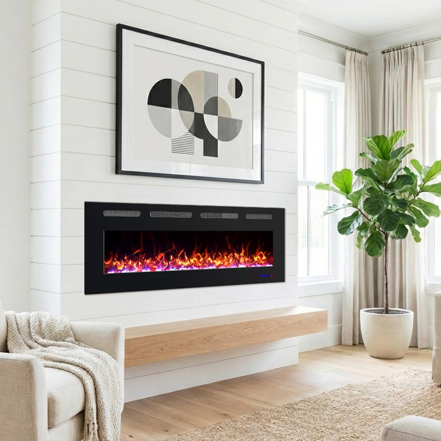 Prismaster 72" Electric Fireplace Insert, Ultra Thin Linear Fireplace Heater, Wall Mounted Recessed, Adjustable Flames& Brightness, 750W /1500W, Timer