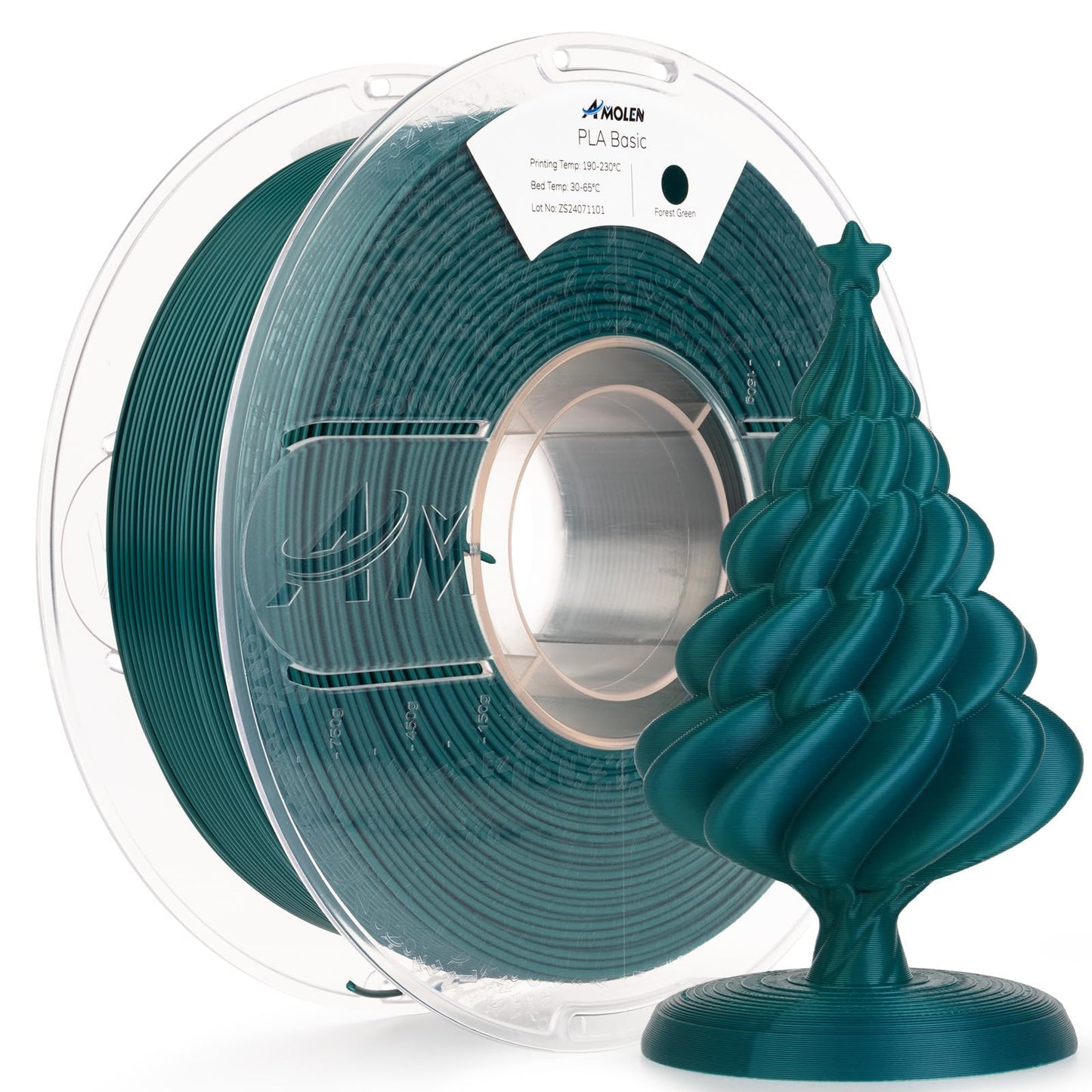 AMOLEN 3D Printer Filament PLA, True High Speed 600mm/s 1.75mm PLA Filament Forest Green PLA, 1KG/2.2lb, Dimensional Accuracy +/