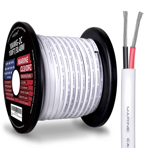 10 Gauge Duplex Marine Wire Tinned Copper Boat Cable, 100ft 10 AWG Standard USA OFC Oxygen Free Copper Wire for Outdoors/Automotive/Boat/Speakers/Solar/RV/Camper/Trailer