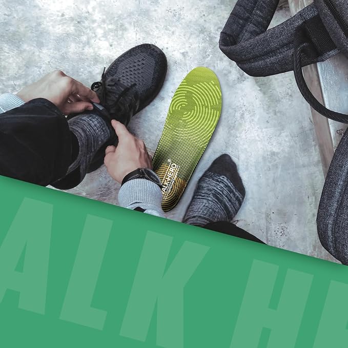 WalkHero Plantar Fasciitis Insoles - Medium Arch Support Inserts for Men & Women with Comfort Cushion | Orthotic Inserts to Relieve Foot Pain and Provide Shock Absorption (Green) Mens 6-6 1/2