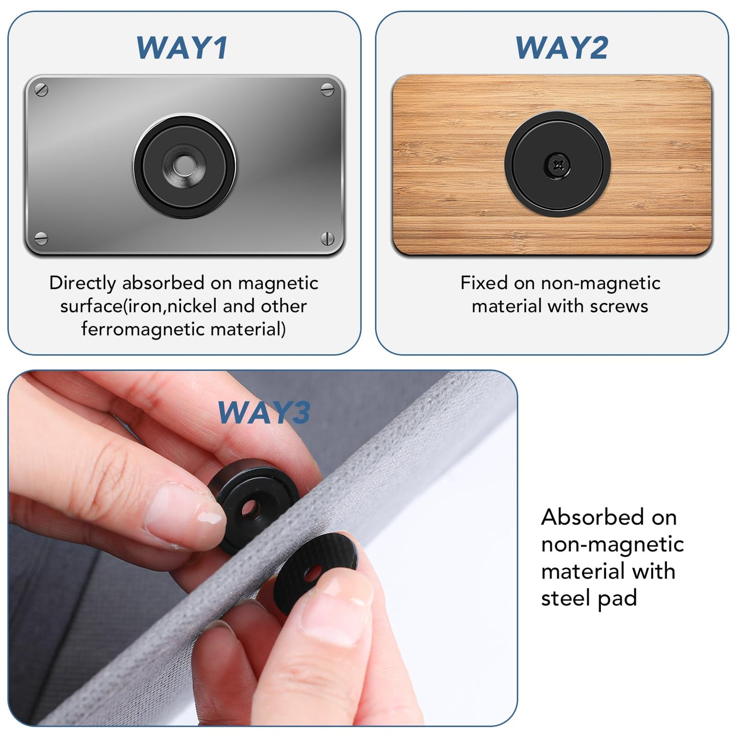 MIKEDE Magnets, 40lbs Strong Magnet with Holes, Black Industrial Rare Earth Neodymium Magnet Heavy Duty Round Cup with Countersunk Hole with Screws for Wall Mounting - 12 Pack