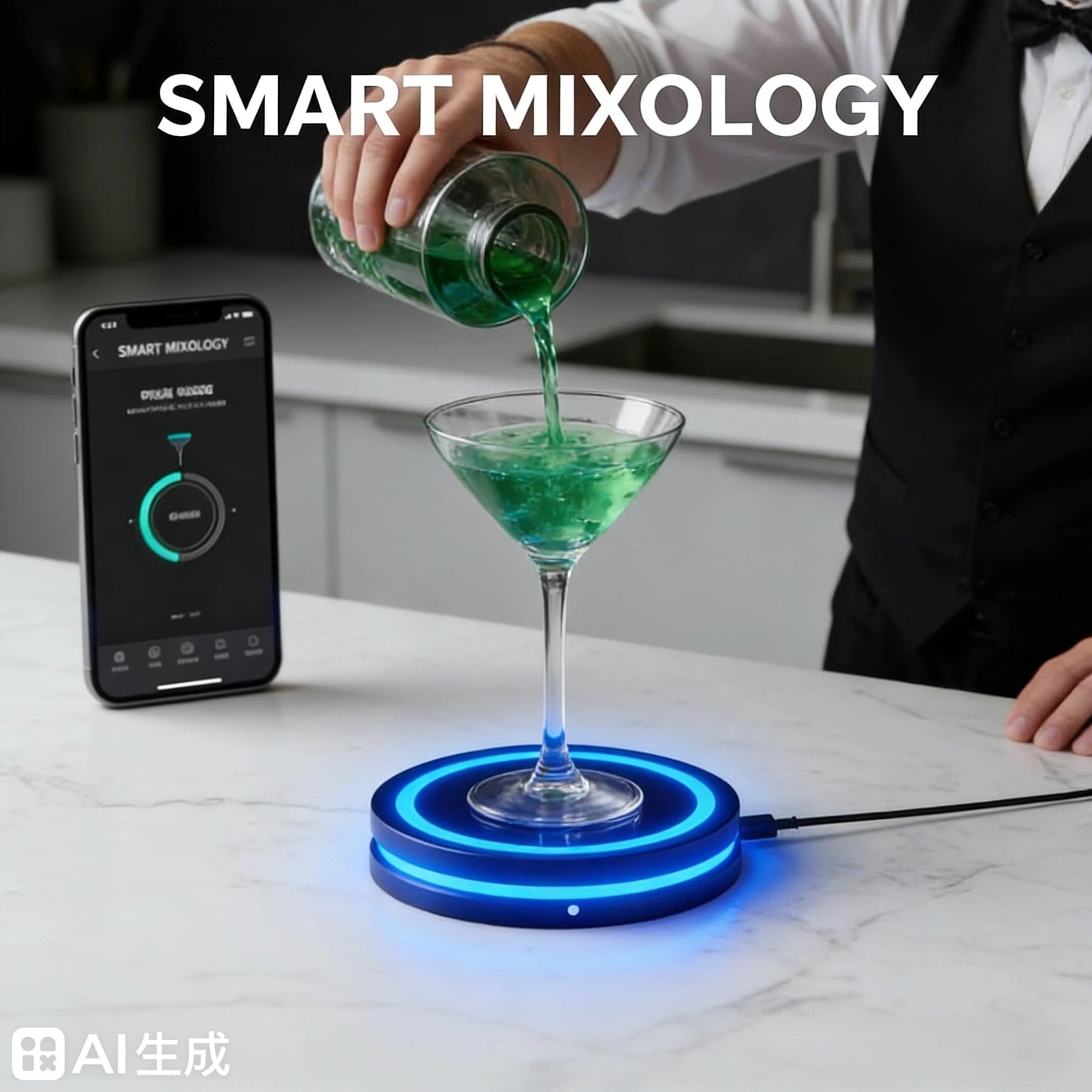 Smart coaster cocktail mixer 2.0 Machine,Portable Cocktail Maker Interactive Lighting with Built-in Smart Sensing Tech Easy to Clean & Carry Compact for Home Mat Bar Club Drink (1PC)