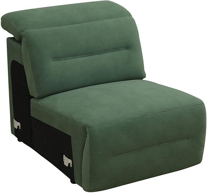 Power Recliner Sectional Sofa Set with USB Ports, Flannel Recliner Sofa Set with Adjustable Headrest, Reclining Sectional Couches, L-Shaped Living Room Furniture Set (Green, Armless C)