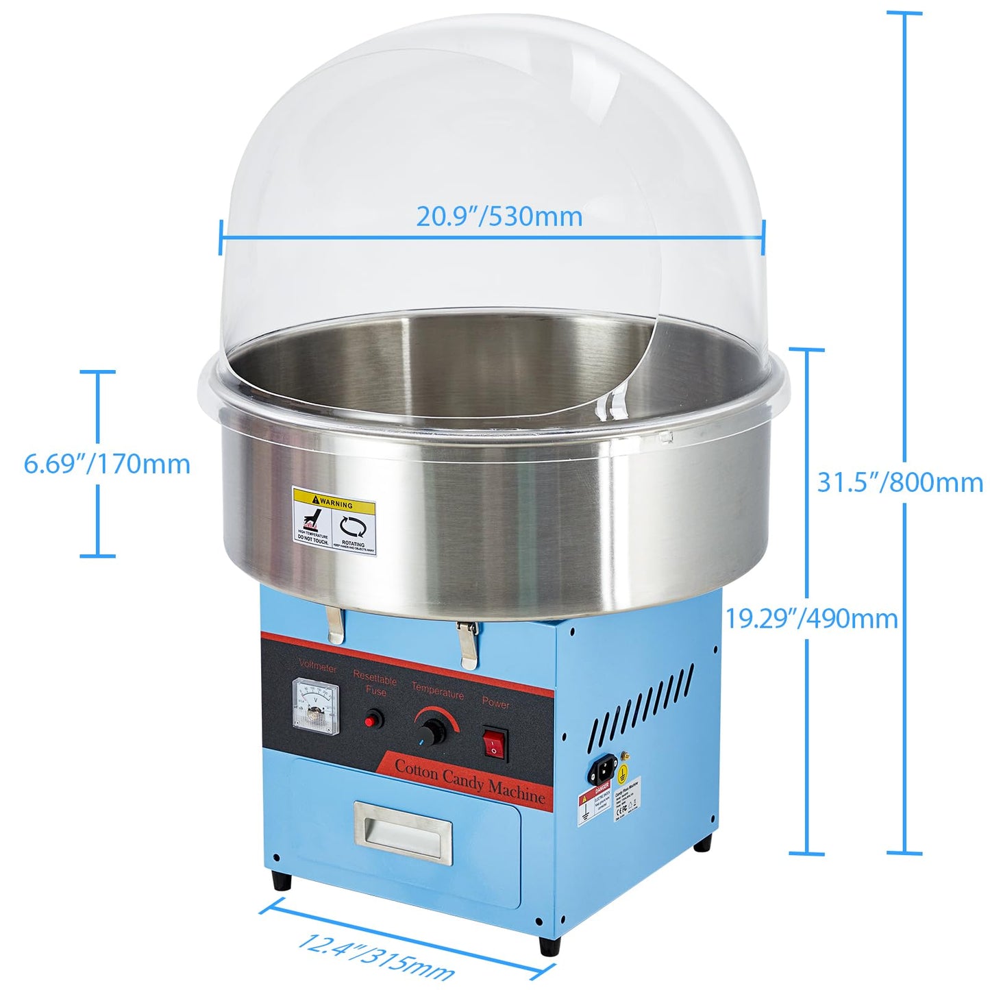 Electric Cotton Candy Machine - Commercial 980W Floss Maker, Stainless Steel Bowl, Sugar Scoop, Drawer, Ideal for Home, Kids Birthday(Without lid)