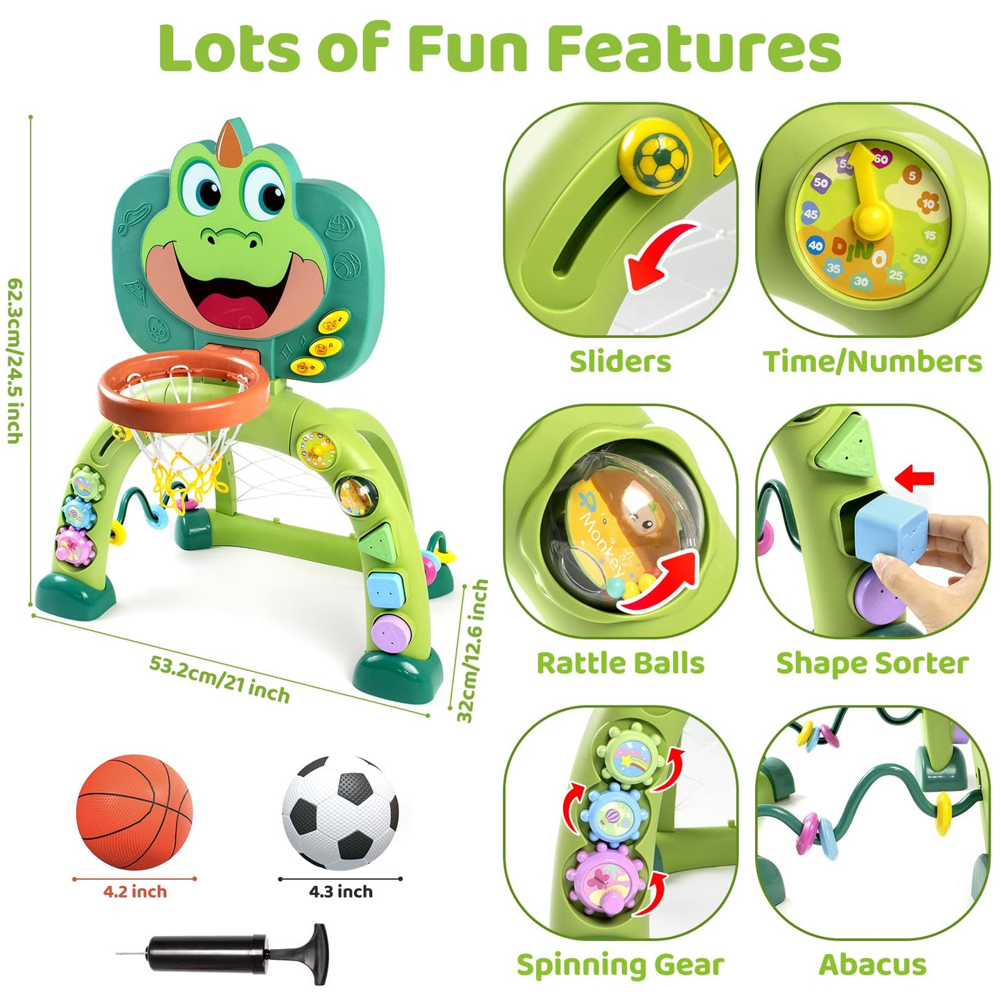 Marstone Baby Toys for 1 Year Old Boy Gifts: Toddler Basketball Hoop and Soccer Goal Activity Center Toys with Sound and Music for Kids 1-3, Interactive 1st First Birthday, Christmas, Xmas Present