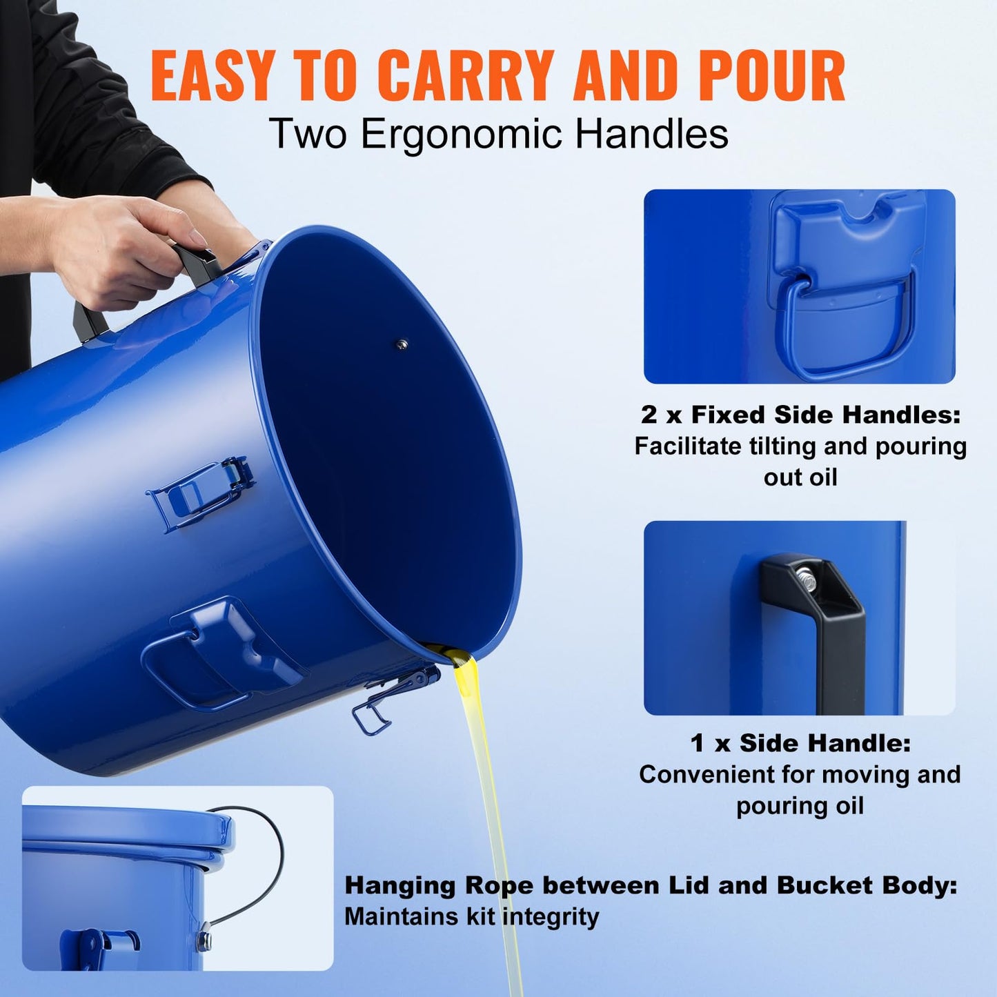 Vevor Fryer Grease Bucket, 8 Gal Oil Disposal Caddy Carbon Steel Fryer Oil Bucket With Rust-Proof Coating, Oil Transport Contain