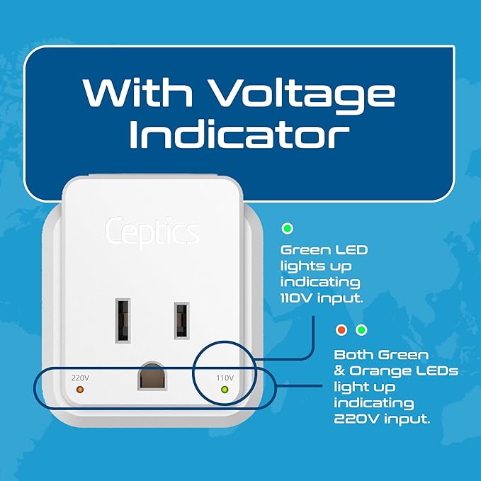 Ceptics Germany, Korea Travel Plug Adapter Set, 20W PD & QC, Safe Dual USB & USB-C - 2 USA Socket - Use in Schuko, France, Russia, Netherlands - Includes Type E/F SWadAPt Attachments