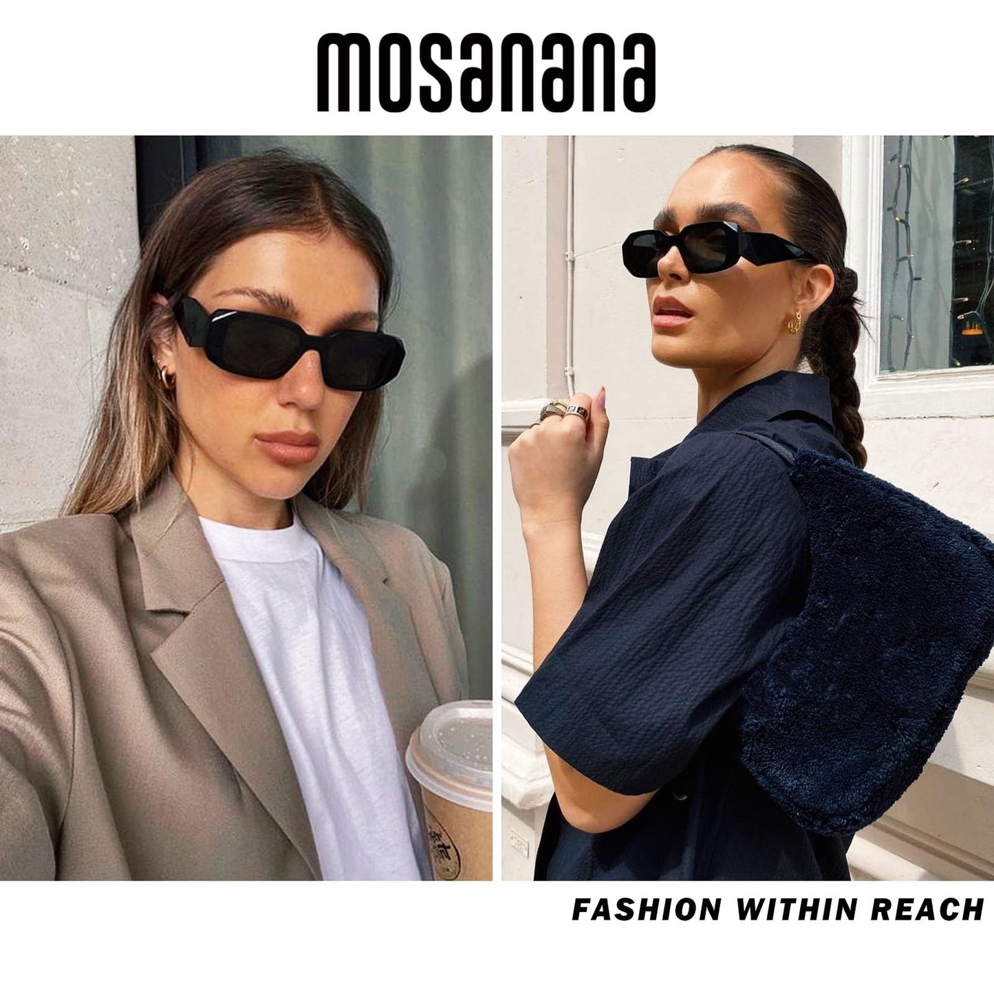 mosanana Trendy Rectangle Sunglasses for Women Men Black Tortoise Shell Retro Fashion Cool 90s Cute Funky Stylish Chunky 2 Pack Goulding