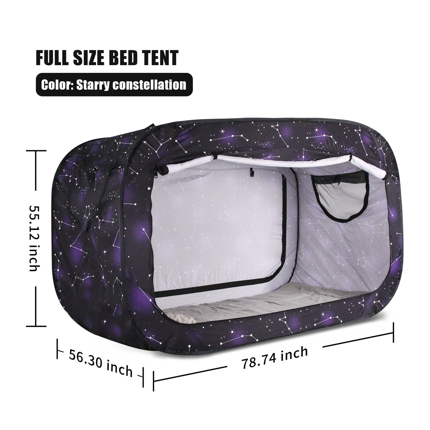 ANC POP Bed Tent Full Bed Canopy Portable Dream Tent for Kids and Adult Indoor Sleeping Tents with 2 Doors Breathable Private Space Tents, Starry Constellation
