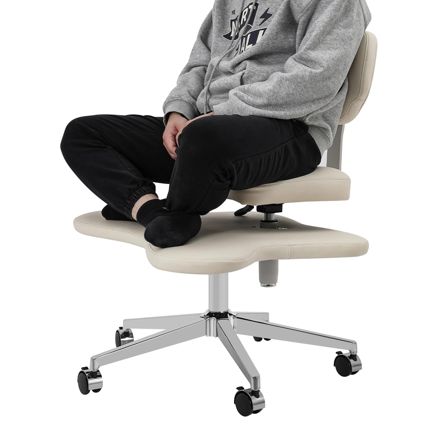Adjustable Cross Legged Office Chair, 287 Lbs Load 360° Swivel Criss Cross Chair with Wheels, Ergonomic Meditation Chair for Places Such As Yoga Studios, Offices (Ivory White)