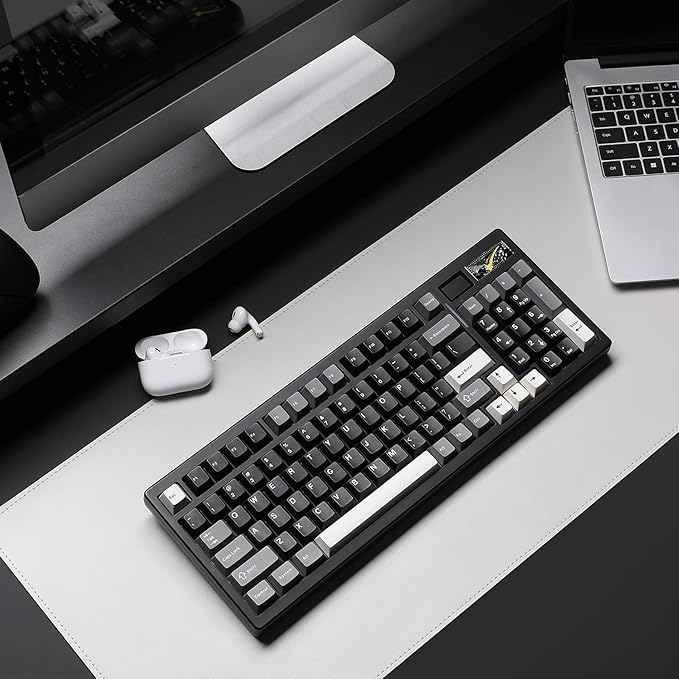 YUNZII IF99 Wireless Mechanical Gaming Keyboard with Smart LCD Display, QMK/VIA Programmable BT/2.4G/USB-C Gasket Mounted Hot Swap RGB 96% Layout for Mac/Win (Black, Cocoa Cream V2 Switch)