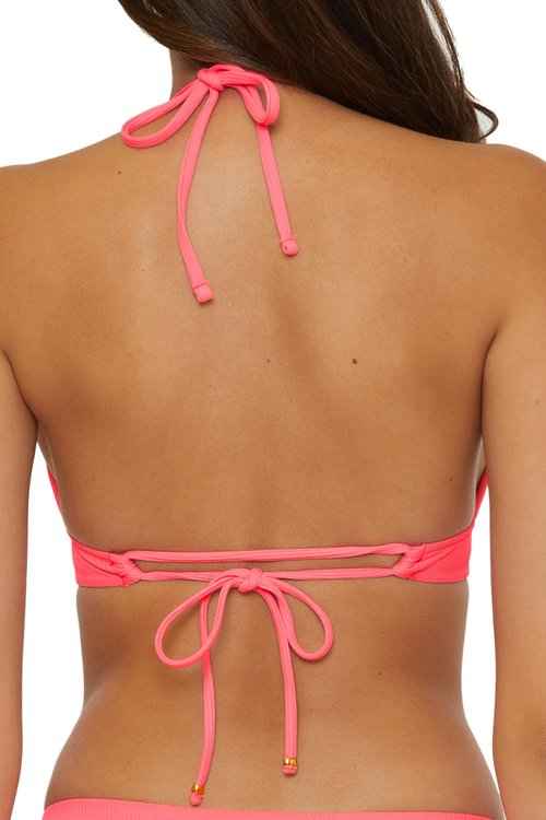 BECCA Women's Standard Modern Edge Halter Bikini Top, Adjustable, Tie Back, Swimwear Separates, Coral Reef