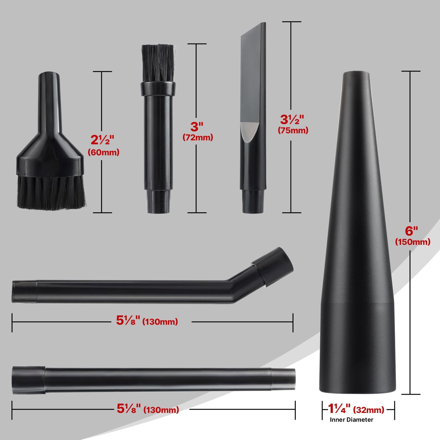 Shop-Vac Micro Cleaning Nozzle Kit, 1-1/4" Detailed-Cleaning Attachments for Compact Wet Dry Shop Vacuum, Storage Bag Included, 6 Pieces