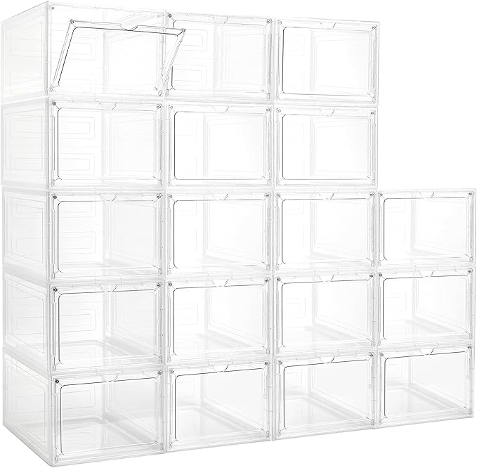 Storage Bins with Lids, Clear Plastic Storage Containers with Magnetic Acrylic Door, 19 Qt Stackable Storage Box for Home Organizing