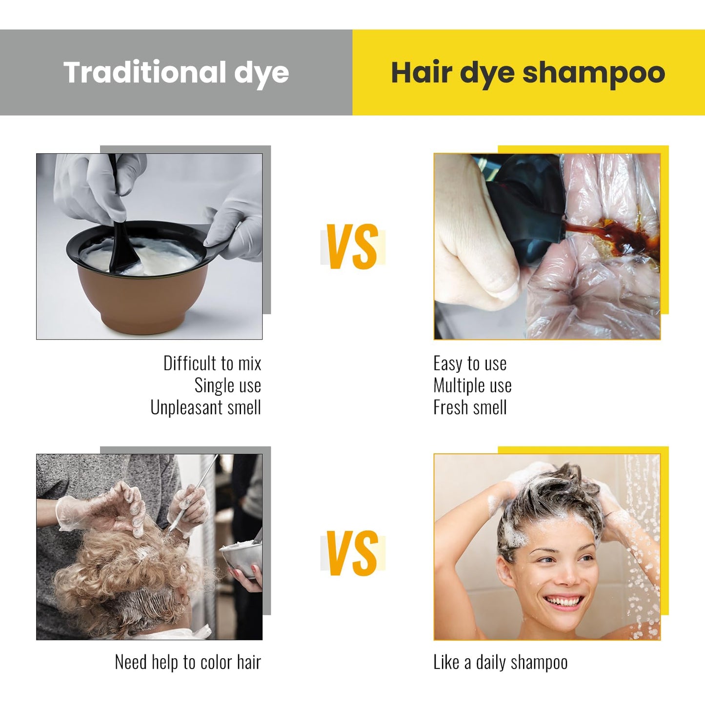 KINGMING Brown Hair Dye Shampoo 3 in 1 for Gray Hair, Hair Color Shampoo for Women Men Grey Hair Coverage, Herbal Ingredients Ch