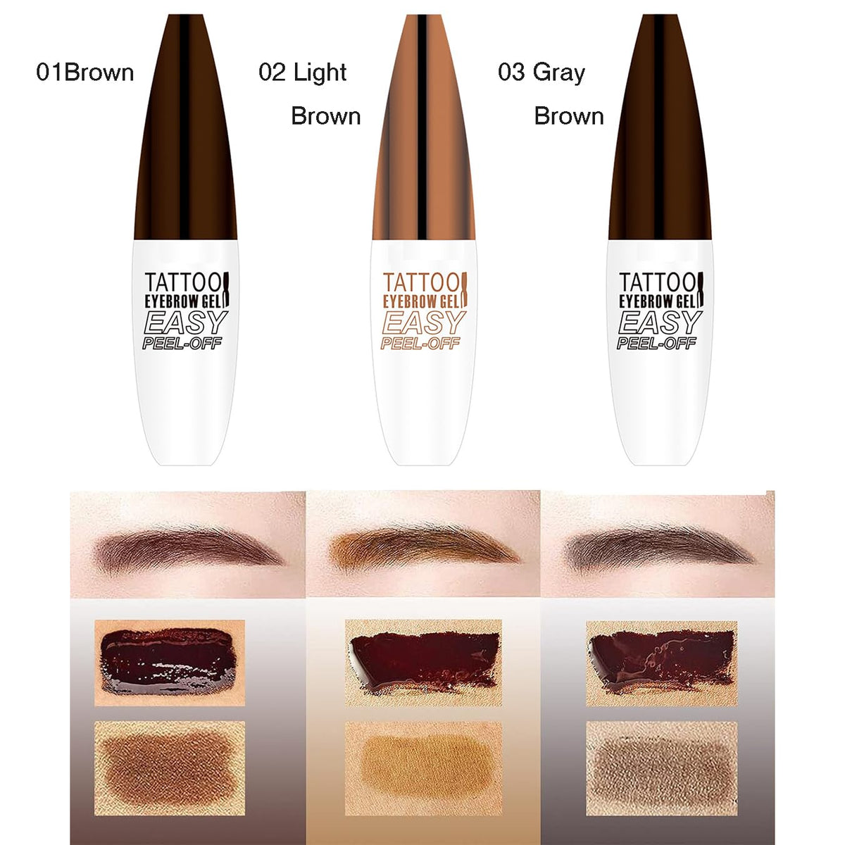 2Pcs Peel Off Brow Tint Gel - Waterproof & Sweatproof Longwear Tattoo Eyebrow Kit, Transfer-Resistant Natural Color, Defined Ful