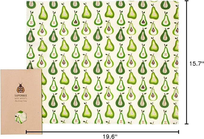 SUPERBEE Beeswax Bread Wrap, Reusable Beeswax Wrap for Food, Wrap Bread, Reusable Bees Wrap Paper for Wrapping Vegetables, Cheese Paper, Bowl Covers and Sandwich Wrapping, XXL (Pears)