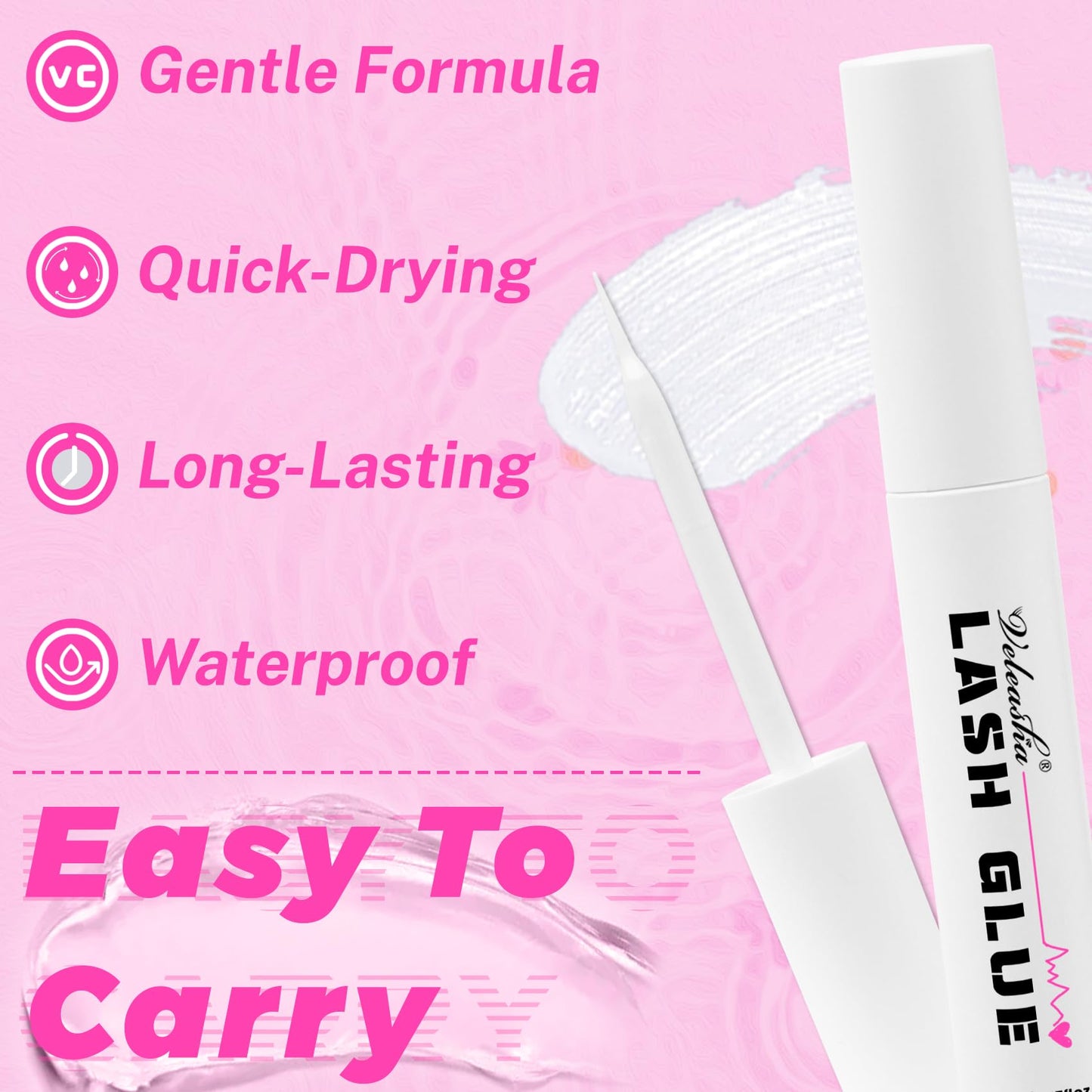 Veleasha Lash Glue Waterproof Clean Lashes Adhesive Super Hold Eyelash Glue with Brush Non-Irritating Long Lasting Lash Bond for