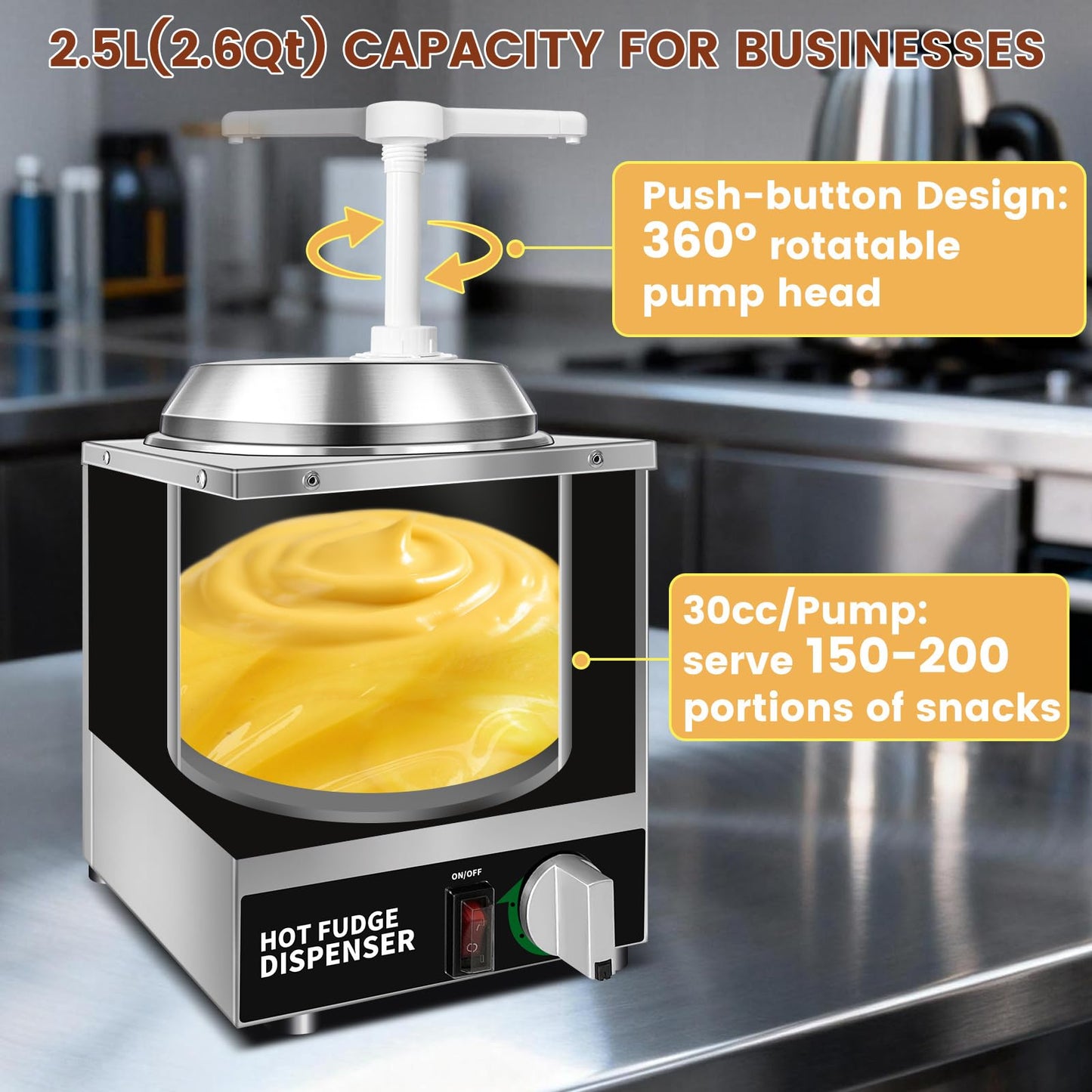 Julymoda Nacho Cheese Dispenser with Pump - 2.6QT Stainless Steel Cheese Warmer, Hot Fudge Warmer Machine with Temperature Control, Commercial Sauce Dispenser for Hot Milk, Hot Fudge, and Caramel